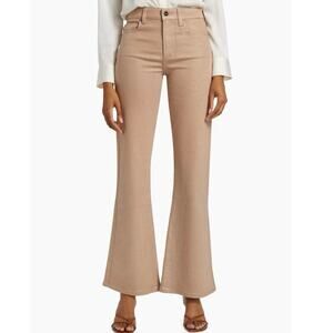 Paige Leenah Coated Metallic Shimmer High Rise Wide Leg Jeans Latte Tan Size 32